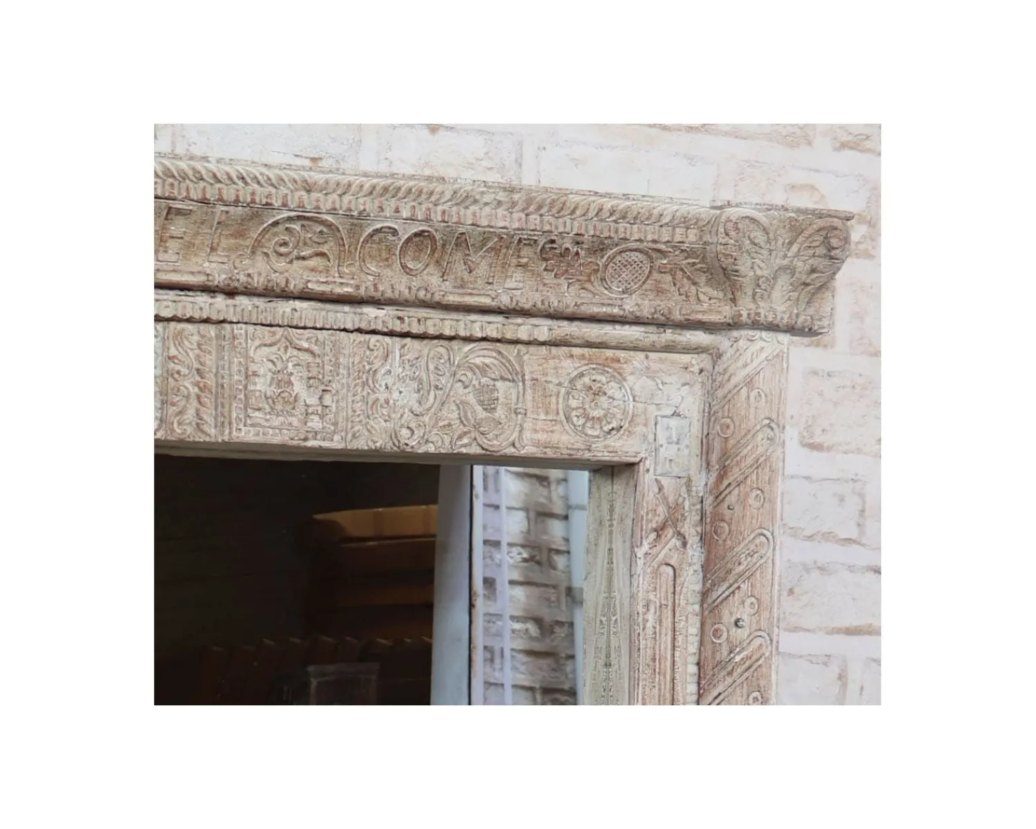 Meuble House Miroir indien avec cadre bois sculpté modèle unique "Vieille Porte" Hot