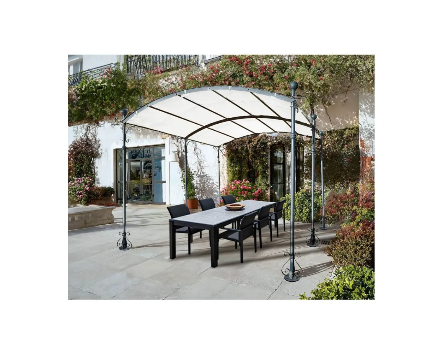 Meuble House Pergola 6 pieds en métal et toit arrondi "Gardénia" 3m60 x 3m Clearance