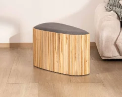Meuble House Petite banquette en bois de teck recyclé et tissu gris "Foster" Hot