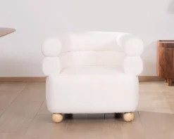 Meuble House Petite chauffeuse en tissu bouclette blanc design 70's