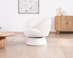 Meuble House Petite chauffeuse tournante 360° en tissu chenillé blanc "Ladoga"