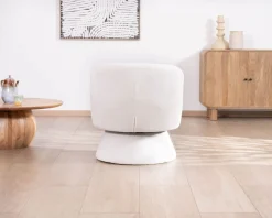 Meuble House Petite chauffeuse tournante 360° en tissu chenillé blanc "Ladoga"