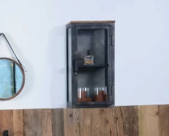Meuble House Petite vitrine murale style industriel métal, bois massif, verre "Black Cook" Best