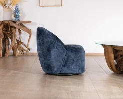 Meuble House Petit fauteuil d'appoint design épuré en tissu bleu nuit "Marylin" pivotant 360° New