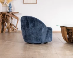 Meuble House Petit fauteuil d'appoint design épuré en tissu bleu nuit "Marylin" pivotant 360° New