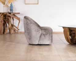 Meuble House Petit fauteuil pivotant esprit chauffeuse contemporaine en tissu bouclette gris cendré 
