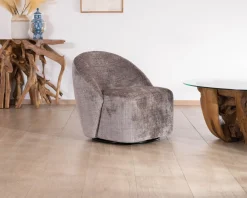 Meuble House Petit fauteuil pivotant esprit chauffeuse contemporaine en tissu bouclette gris cendré 