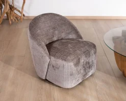 Meuble House Petit fauteuil pivotant esprit chauffeuse contemporaine en tissu bouclette gris cendré 