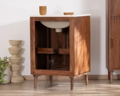 Meuble House Petit meuble sous vasque en manguier foncé 
