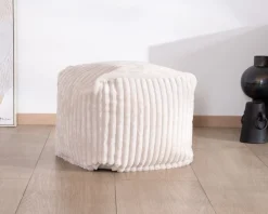 Meuble House Petit pouf cubique en velours blanc 