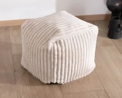 Meuble House Petit pouf cubique en velours blanc 