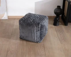 Meuble House Petit pouf cubique en velours côtelé gris bleuté "Lizard" New