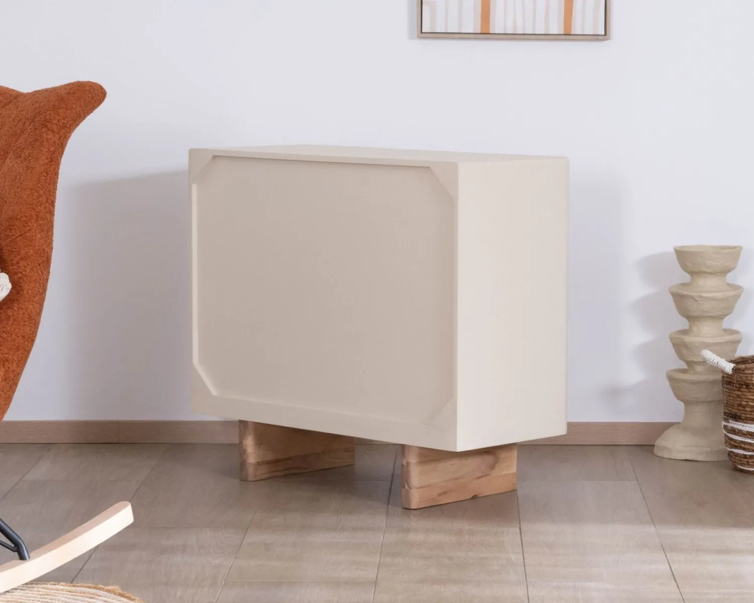 Meuble House Petit rangement design en acacia naturel et finition aspect béton sablé "Miona" Sale