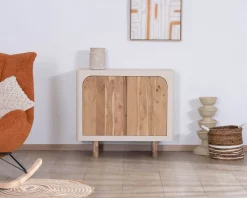 Meuble House Petit rangement design en acacia naturel et finition aspect béton sablé