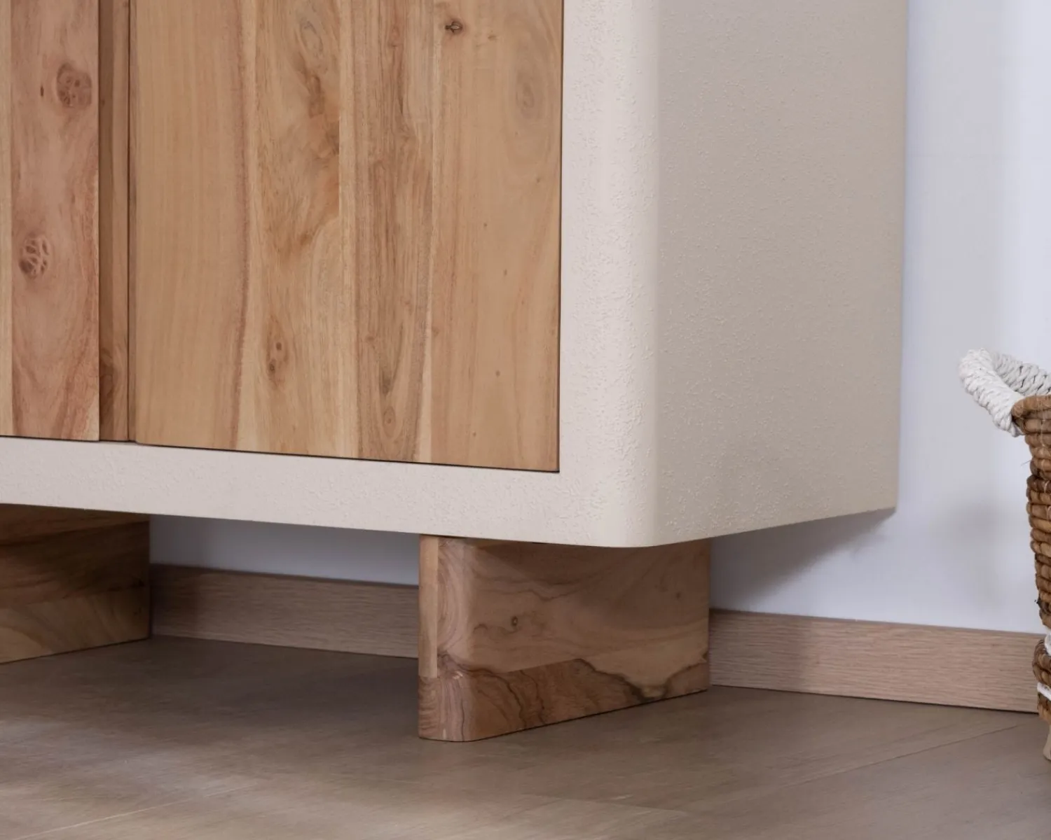 Meuble House Petit rangement design en acacia naturel et finition aspect béton sablé "Miona" Sale