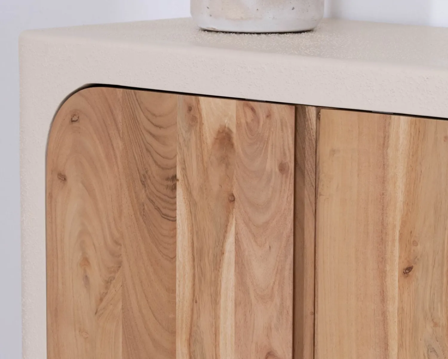 Meuble House Petit rangement design en acacia naturel et finition aspect béton sablé "Miona" Sale