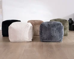 Meuble House Pouf carré en velours côtelé anthracite