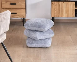 Meuble House Pouf design pivotant en tissu tramé bleu glacier à reflets lumineux « Flow » esprit scandinave Hot
