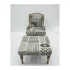 Meuble House Repose-pieds gris motif patchwork et pieds en bois naturel "Sofia" New