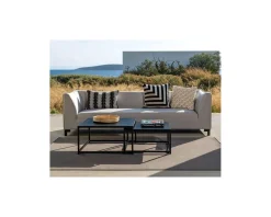 Meuble House Salon de jardin cosy 3 pièces en tissu gris clair Sunbrella