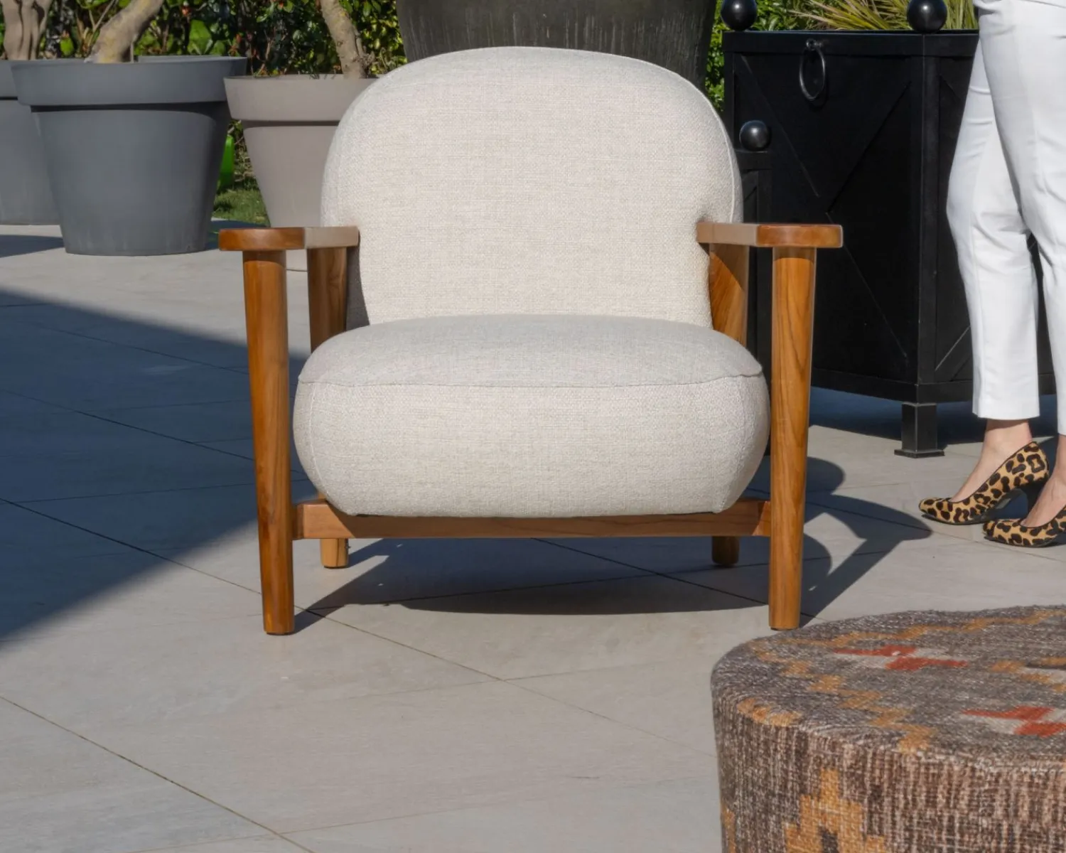 Meuble House Salon de jardin 3 pièces "Aristochair" en teck tissu d'extérieur blanc cassé Online