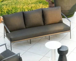 Meuble House Salon de jardin 3 pièces en aluminium, teck et tissu spécial extérieur gris foncé