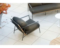 Meuble House Salon de jardin 3 pièces en aluminium, teck et tissu spécial extérieur gris foncé