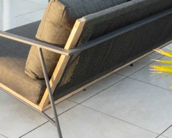 Meuble House Salon de jardin 3 pièces en aluminium, teck et tissu spécial extérieur gris foncé