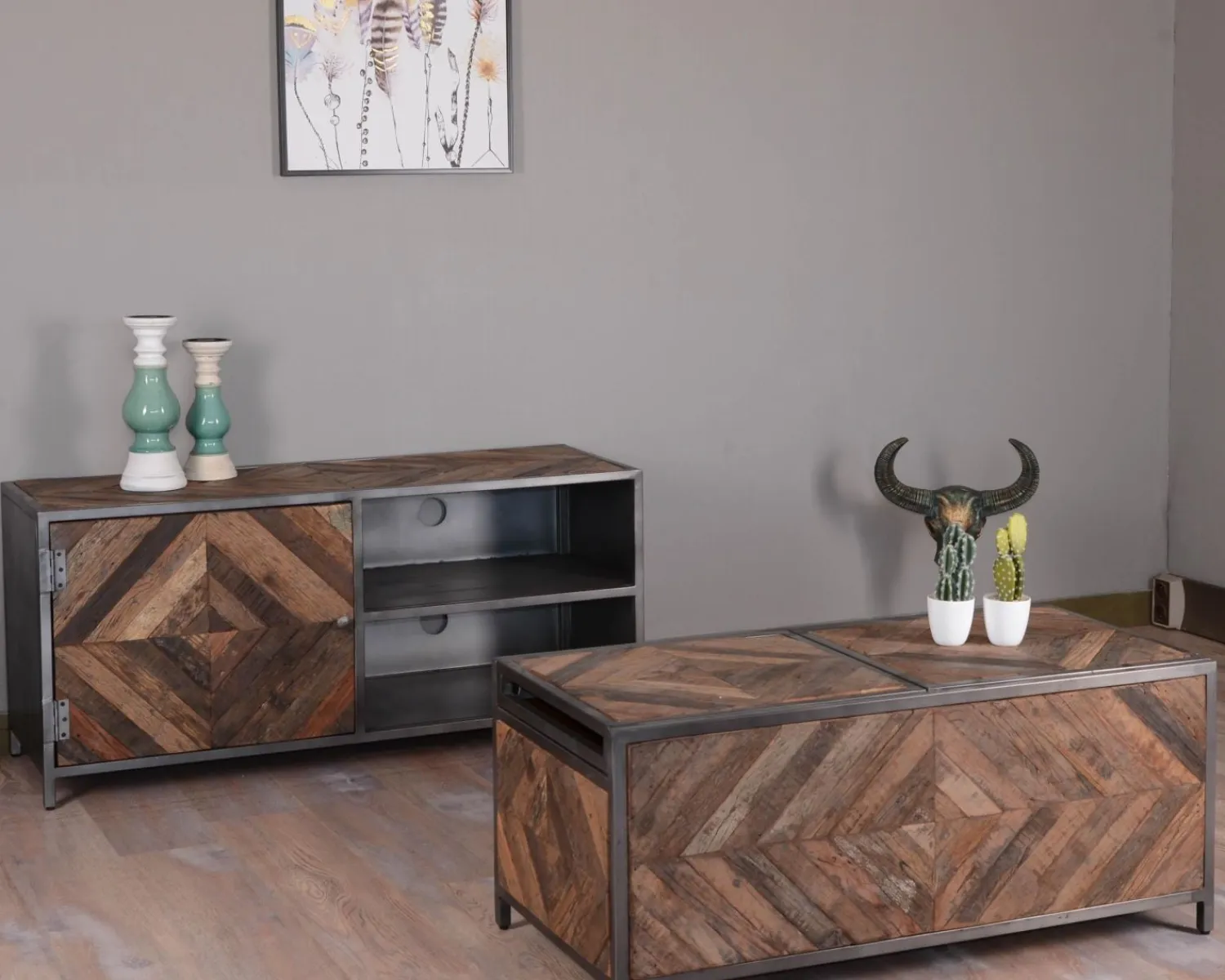 Meuble House Table basse bar métal et bois industriel 100cm "Wood" Hot