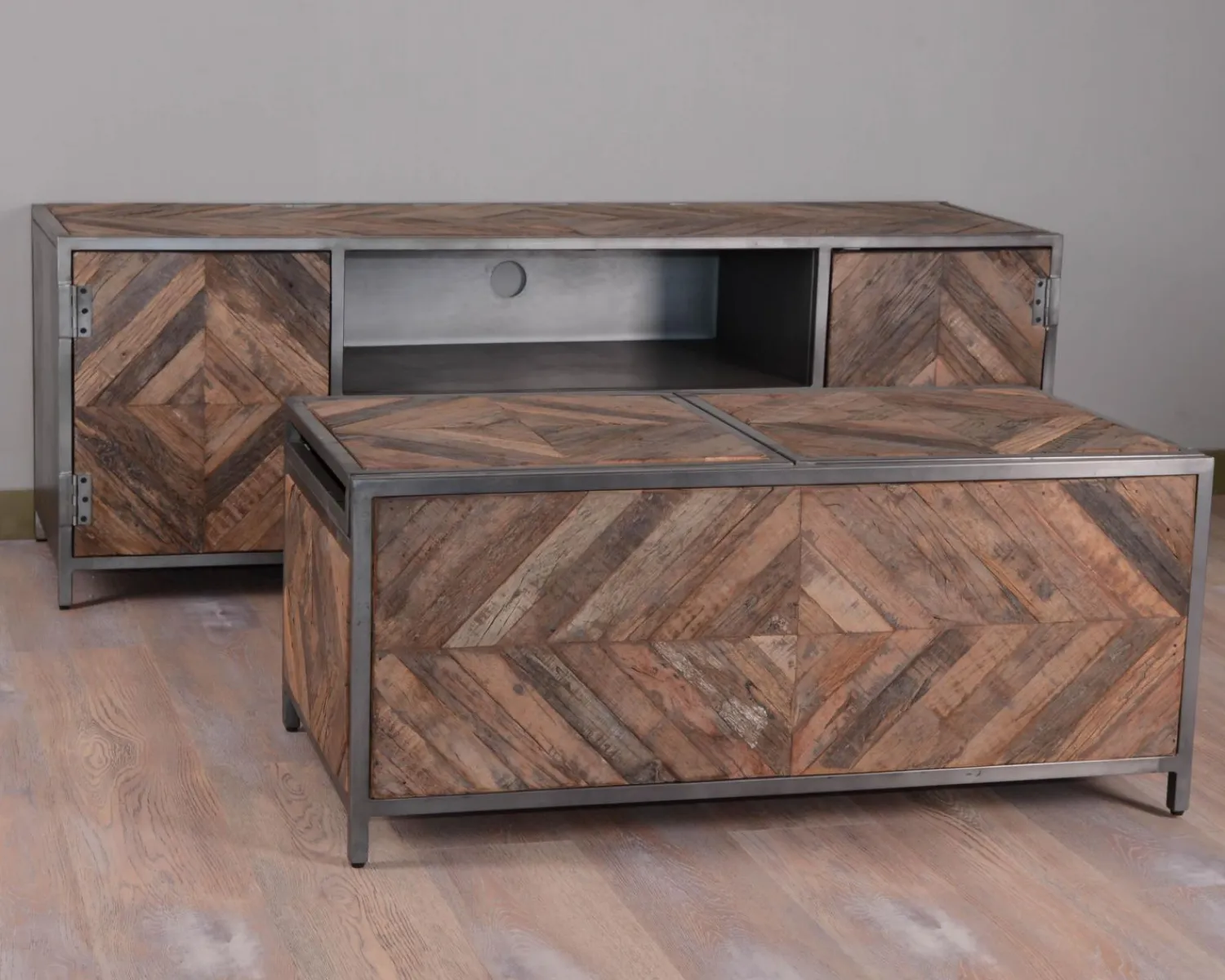 Meuble House Table basse bar métal et bois industriel 100cm "Wood" Hot