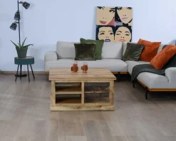 Meuble House Table basse carrée avec rangements en métal et bois 