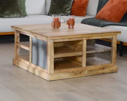 Meuble House Table basse carrée avec rangements en métal et bois 