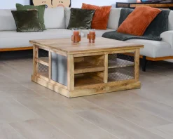 Meuble House Table basse carrée avec rangements en métal et bois 