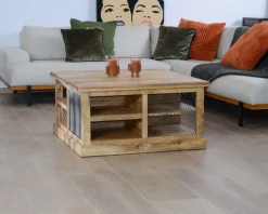 Meuble House Table basse carrée avec rangements en métal et bois 