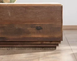 Meuble House Table basse carrée 100 cm en bois recyclé et plateau marbre blanc 