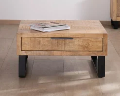 Meuble House Table basse carrée 80 cm en manguier et pieds métal 