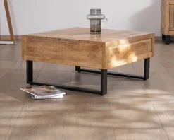 Meuble House Table basse carrée 80 cm en manguier et pieds métal 