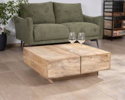 Meuble House Table basse carrée style contemporain en bois massif naturel 