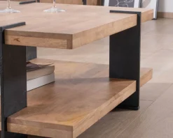 Meuble House Table basse design avec double plateau carré en bois et pieds métal 