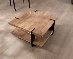 Meuble House Table basse design avec double plateau carré en bois et pieds métal 