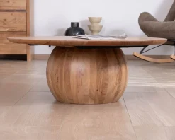 Meuble House Table basse design en acacia massif ronde avec pied boule 