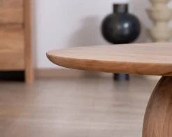 Meuble House Table basse design en acacia massif ronde avec pied boule 