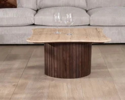 Meuble House Table basse design en travertin et manguier
