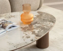 Meuble House Table basse design forme organique "Oria" plateau céramique et pieds cylindres teinte noyer Online