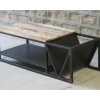 Meuble House Table basse design industriel en métal et bois massif "Caractère" New