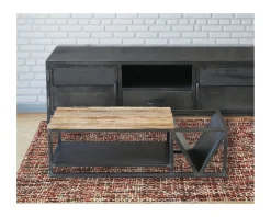 Meuble House Table basse design industriel en métal et bois massif