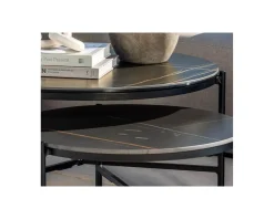 Meuble House Table basse design noire plateau céramique et structure 3 pieds "Sokha Beach" diamètre 126 cm Best
