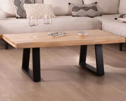 Meuble House Table basse design plateau naturel pieds trapèzes en métal « Caractère »