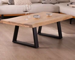 Meuble House Table basse design plateau naturel pieds trapèzes en métal « Caractère »