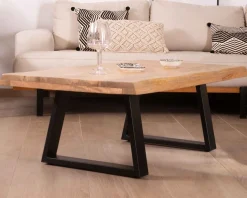 Meuble House Table basse design plateau naturel pieds trapèzes en métal « Caractère »